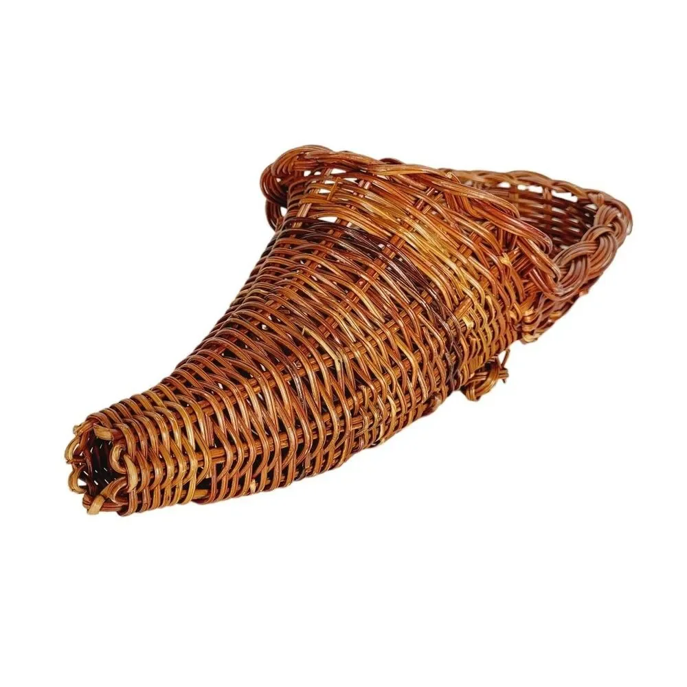 Vintage Horn Of Plenty Cornucopia Bohemian Woven Wicker Boho Basket Wall Vase